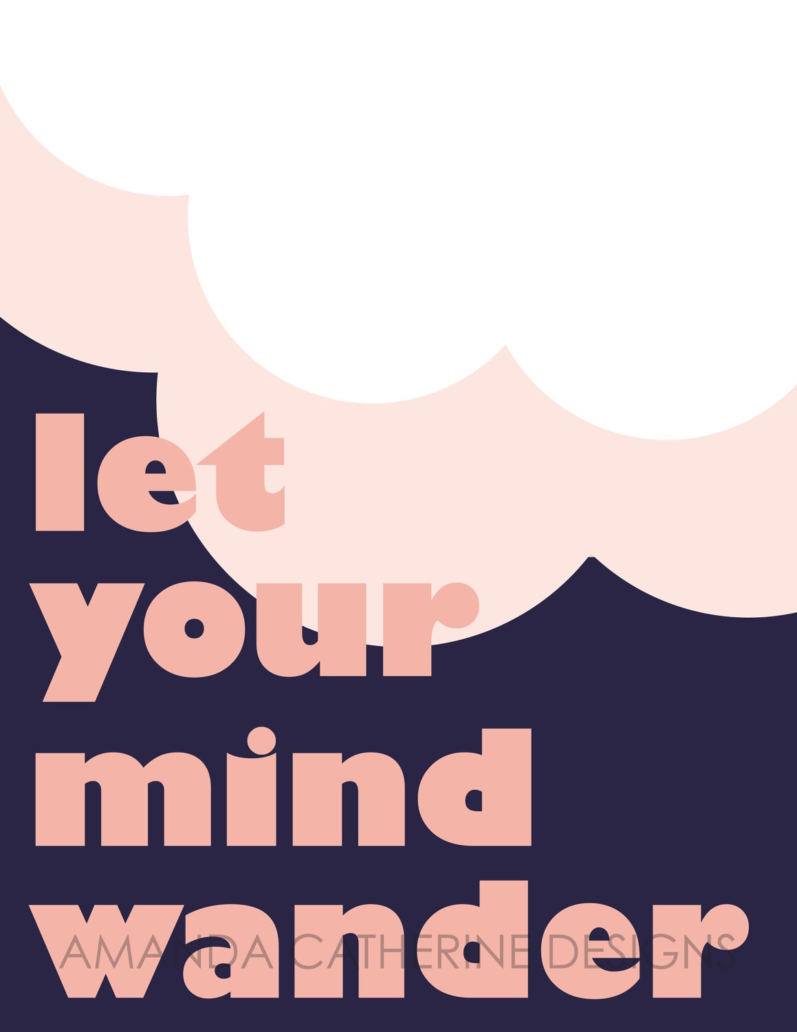 Tory Burch Inspired. Pink & Navy 'Let Your Mind Wander' print poster