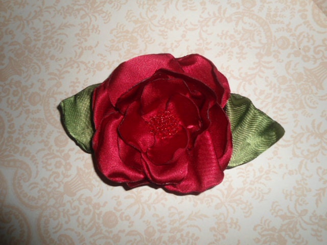 Romantic Satin red   Rose brooch.