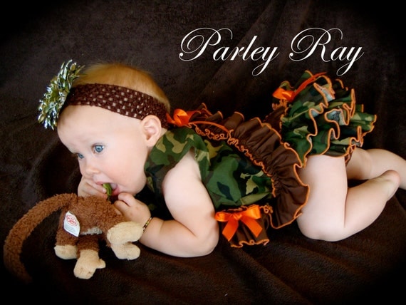 Beautiful Parley Ray Daddy's Girl Camo Pinafore Dress with Ruffled Baby Bloomers/ Diaper Cover Pageants Photo Prop Hunter Orange
