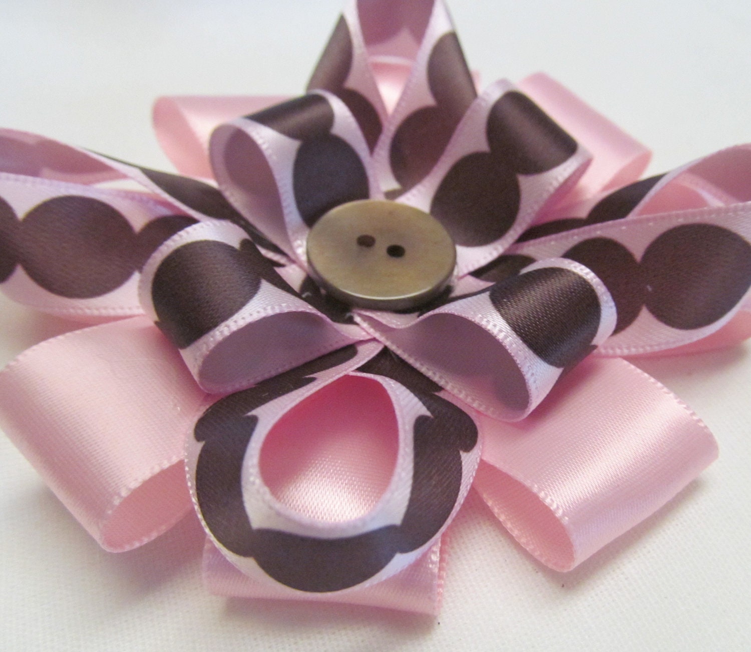 Pink and Brown Polka Dot Flower Hair Clip