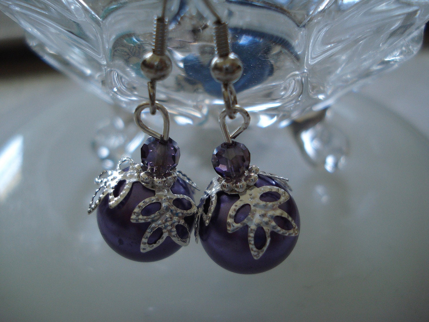 Dark Purple  Pearl Earrings