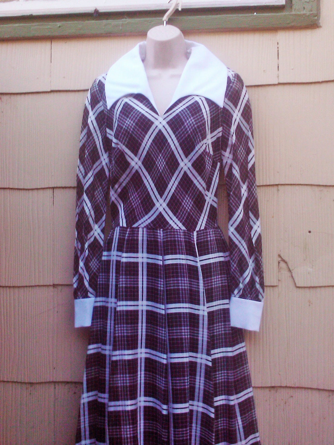 Vintage 1970s Maxi Dress / Brown/ Plaid/ Mod/ Retro/ MELISSA LANE/ Small/ Boho