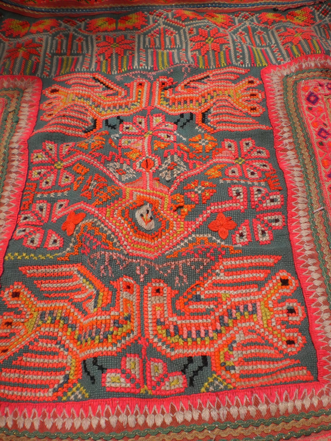 Embroided Folk Art Tribal Textile Panel By The Hmong Hilltribe People