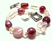 Pink and White Beaded Heart Charm Toggle Bracelet