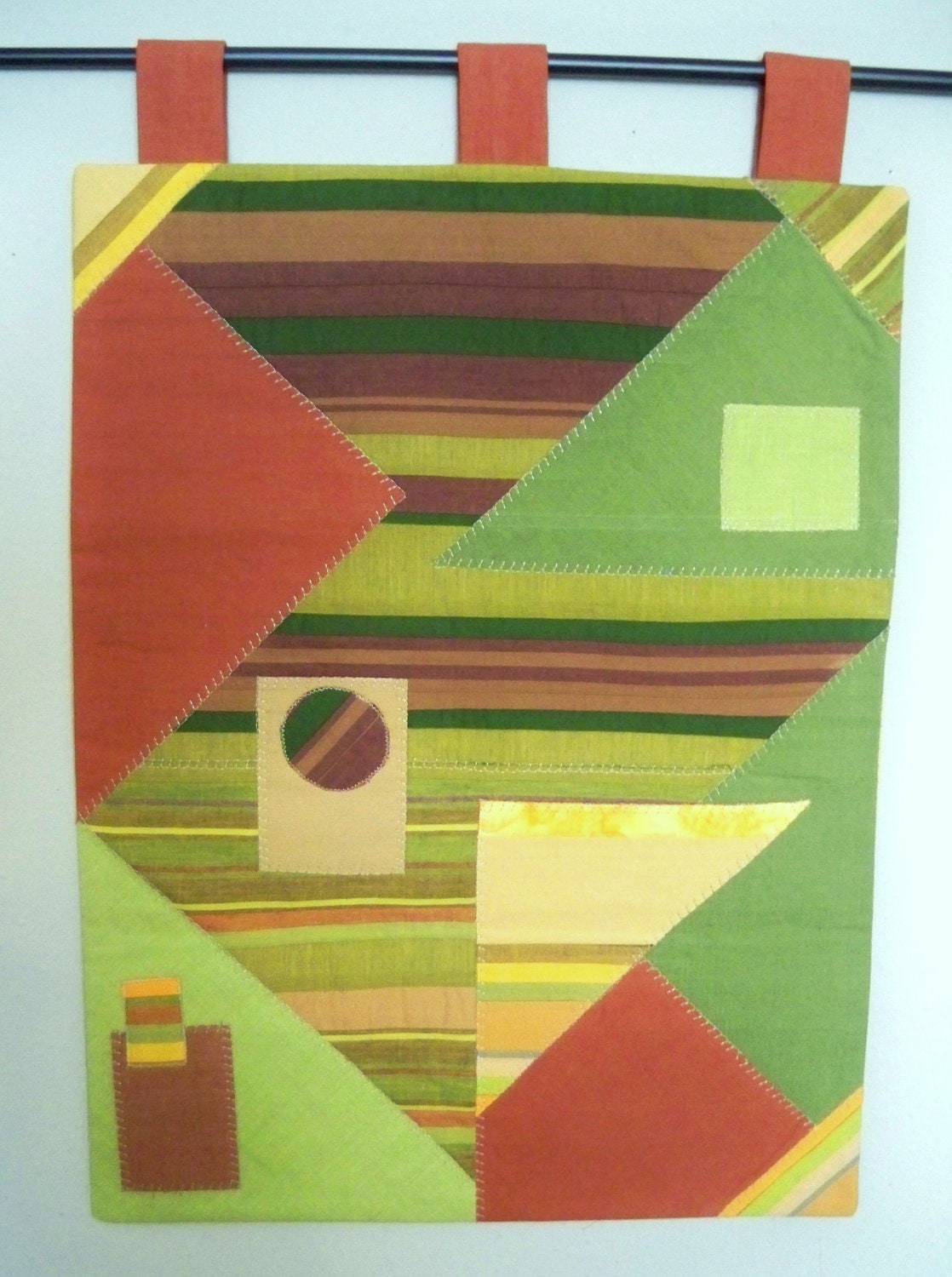 Geometric, Abstract, Triangles, Stripes, Green, Orange