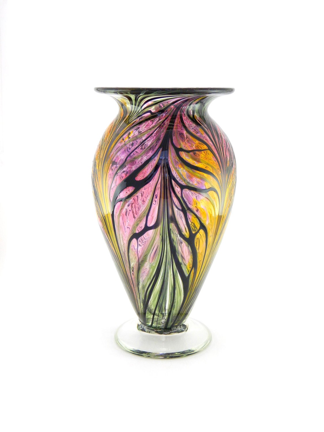 Hand Blown Art Glass Vase - Amber Gold, Pink, and Hyacinth Purple