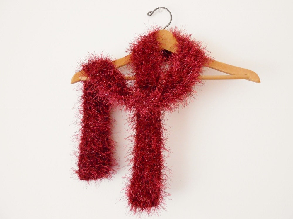 Dark Red Metallic Knit Scarf