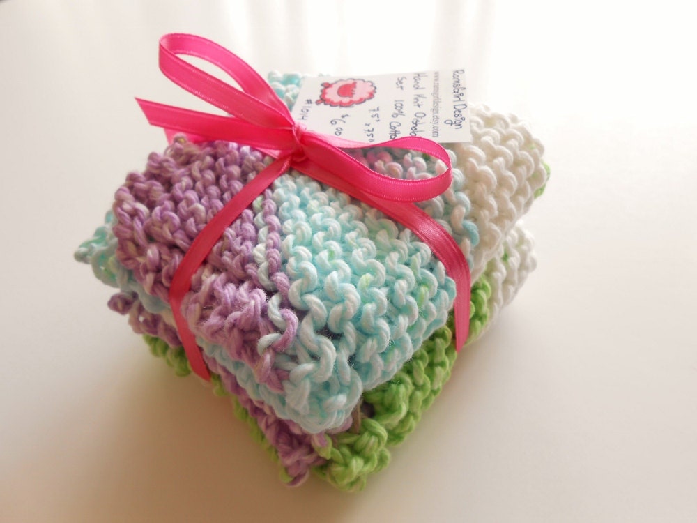 Purple Stripe Cotton Dish Cloths - Set of 2