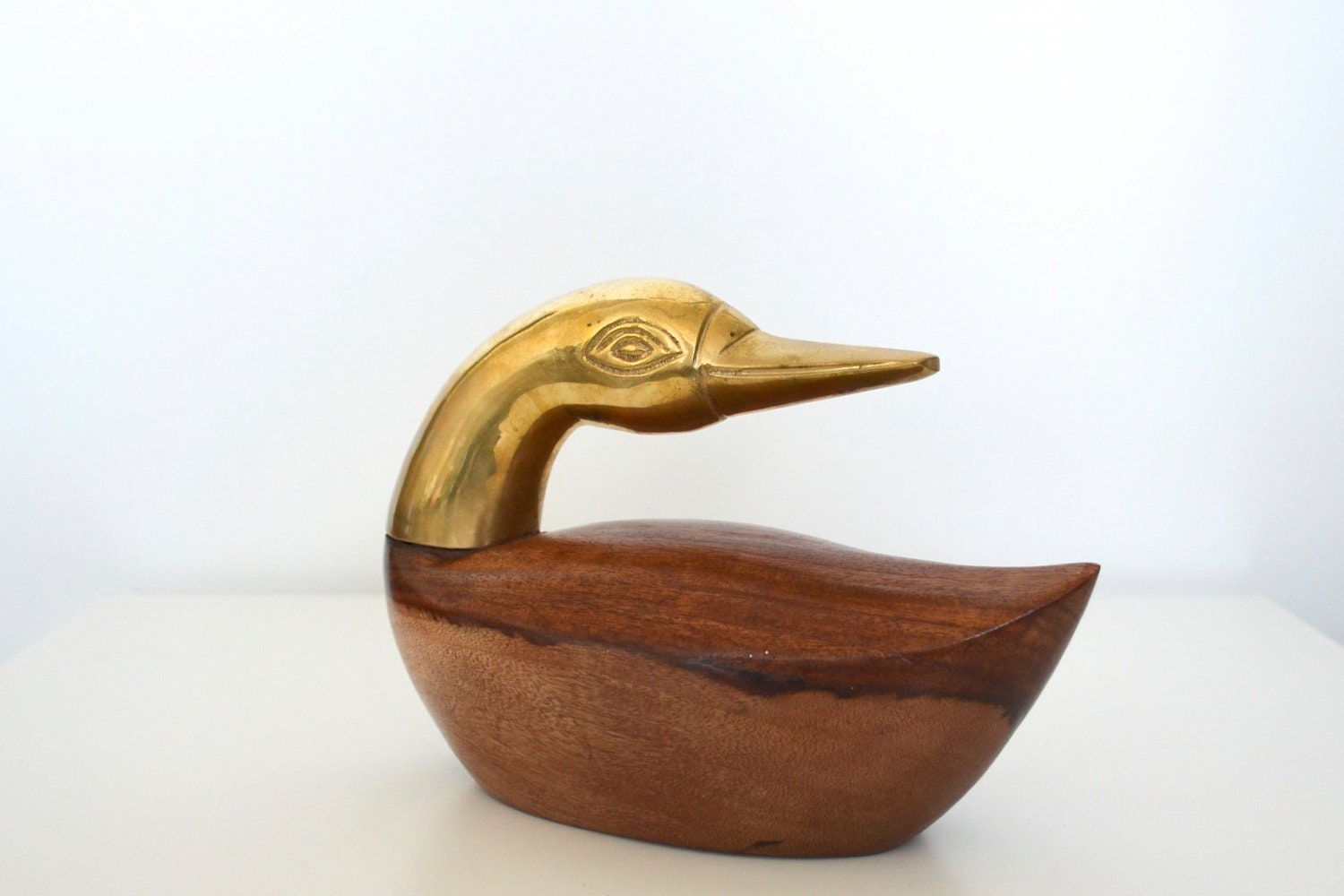 Swan goose duck wood and brass figurine