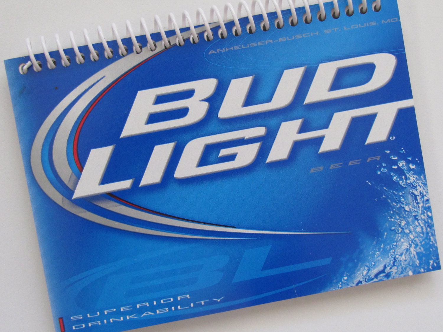 Budweiser NOTEBOOK JOURNAL spiral upcycled BUD Light Beer - Recycled Earth Friendly blue white