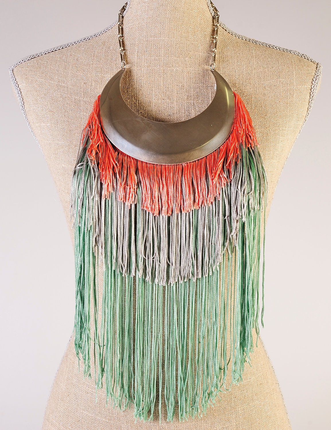 Extra Long Multi Color Fringe Bib Statement Necklace