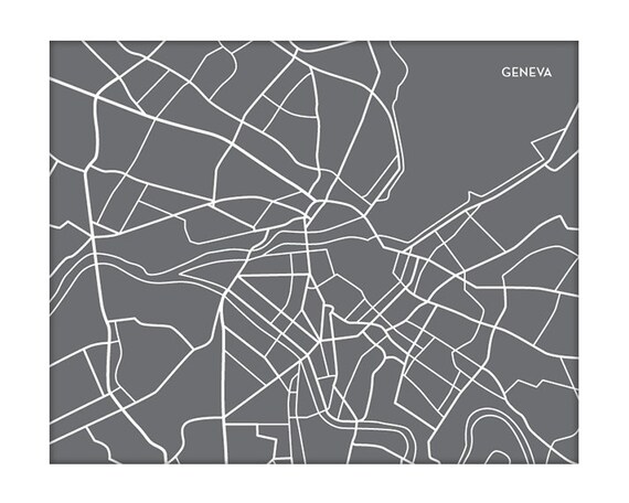 Geneva City Map Art Print / Choose your City & Color / 8x10