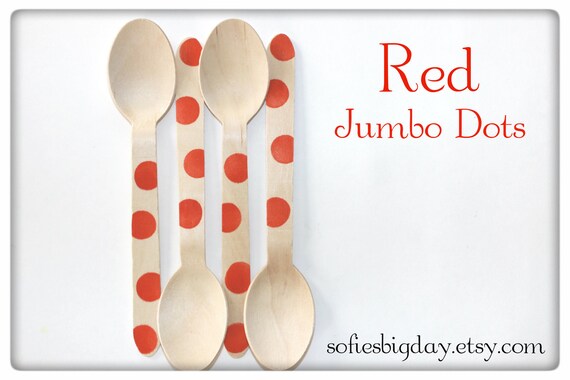 JUMBO POLKA DOT Hand Stamped Wooden Spoons- You pick the colors- ice cream spoons-wooden utensils-wooden ice cream spoons-25 count Il_570xn
