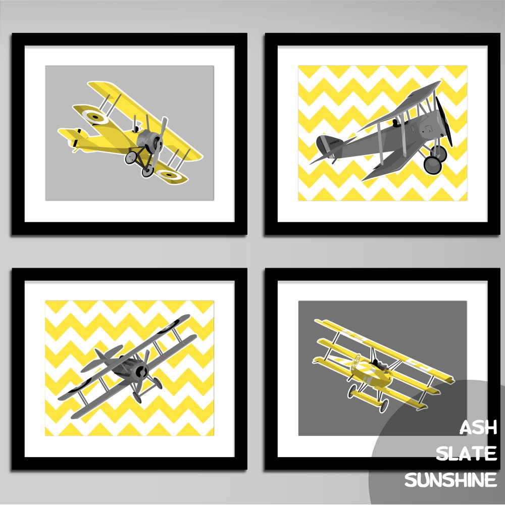 Boys airplane nursery art - WWI aircraft, set of four - vintage airplanes
