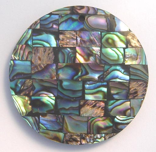 40mm round mosaic style paua abalone shell pendant