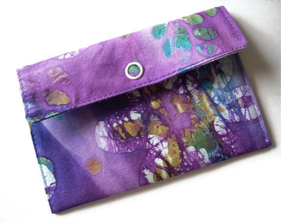 Small Fabric Wallet, Gift Card Holder, Purple Batik