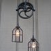 Upcycled Vintage Well Pulley Pendant Light with Bulb Cages