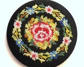 Vintage Powder Compact Lin Bren Petit Point  Powder Puff Mirror Compact