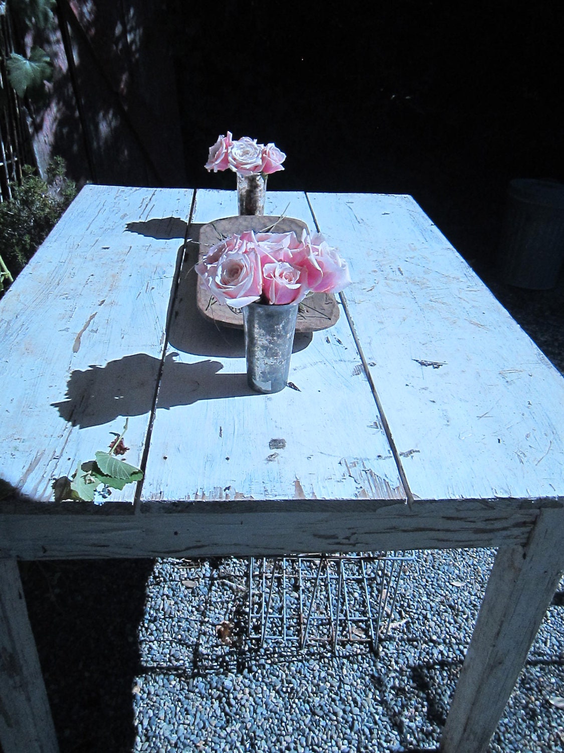 RESERVED vintage farm table chippy painted white shabby chic prairie cottage chic