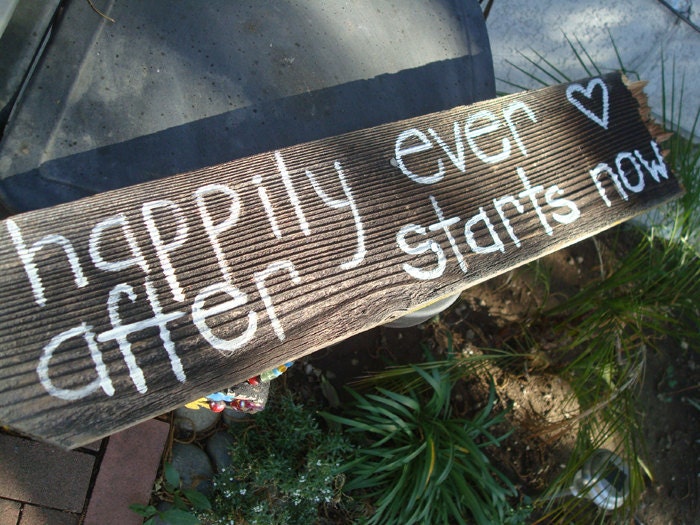 Happily Ever After Starts Now Wedding Sign Decoration Rustic Country Wedding Reception Garden white Reclaimed Winery Sale Beach Shabby Chic