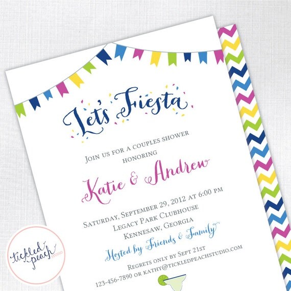Let's Fiesta Couples Bridal Shower Invitation - blue, pink, green, yellow - Custom Bridal Shower Invite Il_570xn