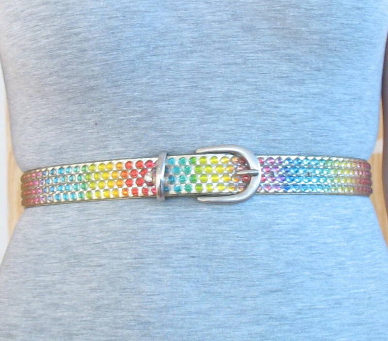 CLEAR 90s RAINBOW Studded Belt with Silver Buckle