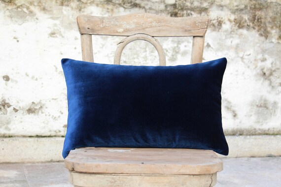 Navy blue silky velvet lumbar pillow cover 12 by originalboutique