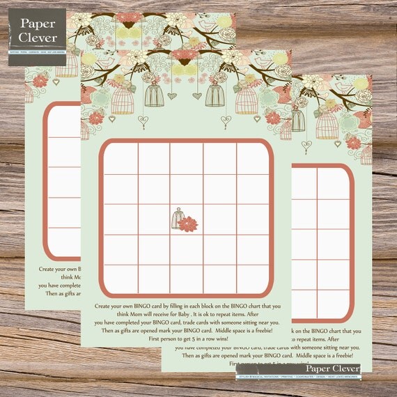 baby shower game in shabby chic, birdcage, BINGO- digital, printable file Il_570xn