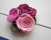 Wool Felt Rose Headband with Three (3) felt roses in Light pink, purple, and plum, M2M Matilda Jane Character Counts