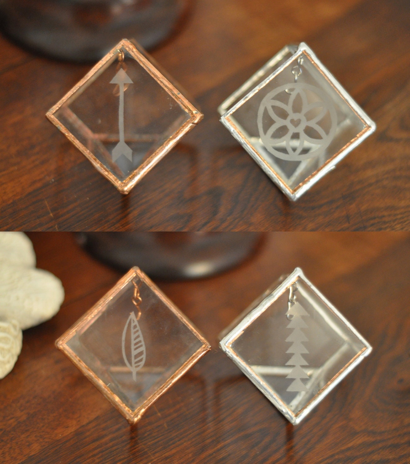 Stained Glass Ring Holder - Glass Display Box - silver or copper - eco friendly - etching