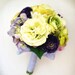 Royal Garden Purple, Chartreuse Green Silk Bridal Bouquet with Cabbage Roses, Hydrangea, Ranunculus & Matching Boutonniere