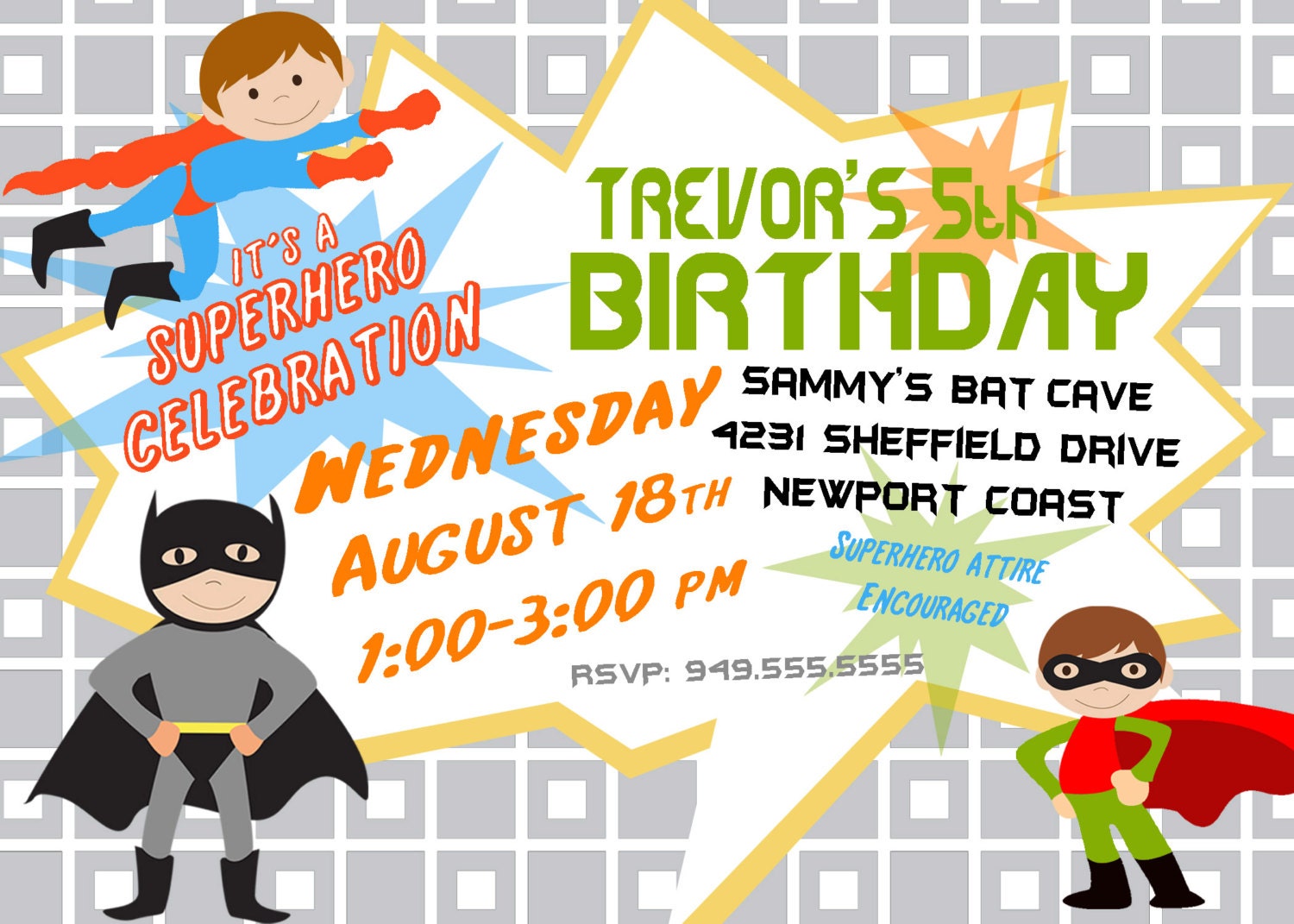 Superhero Custom Birthday Invite - Party Invitation - Party Supplies Il_570xn