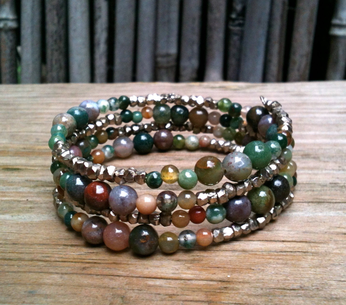 Alice Wrap Bracelet / Colorful Jasper & Gold or Silver Brass