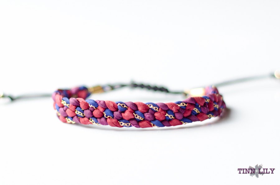 TINNLILY Gilded Chain and Silk Bracelet