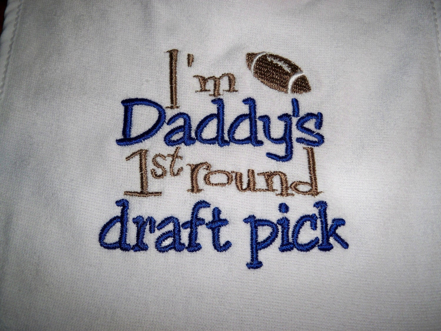 Football Bib - I'm Daddy's 1st Round Draft Pick - Baby Bib - Baby Boy Bib Navy and Brown - Baby Boy Football - Daddys First Round Draft Pick