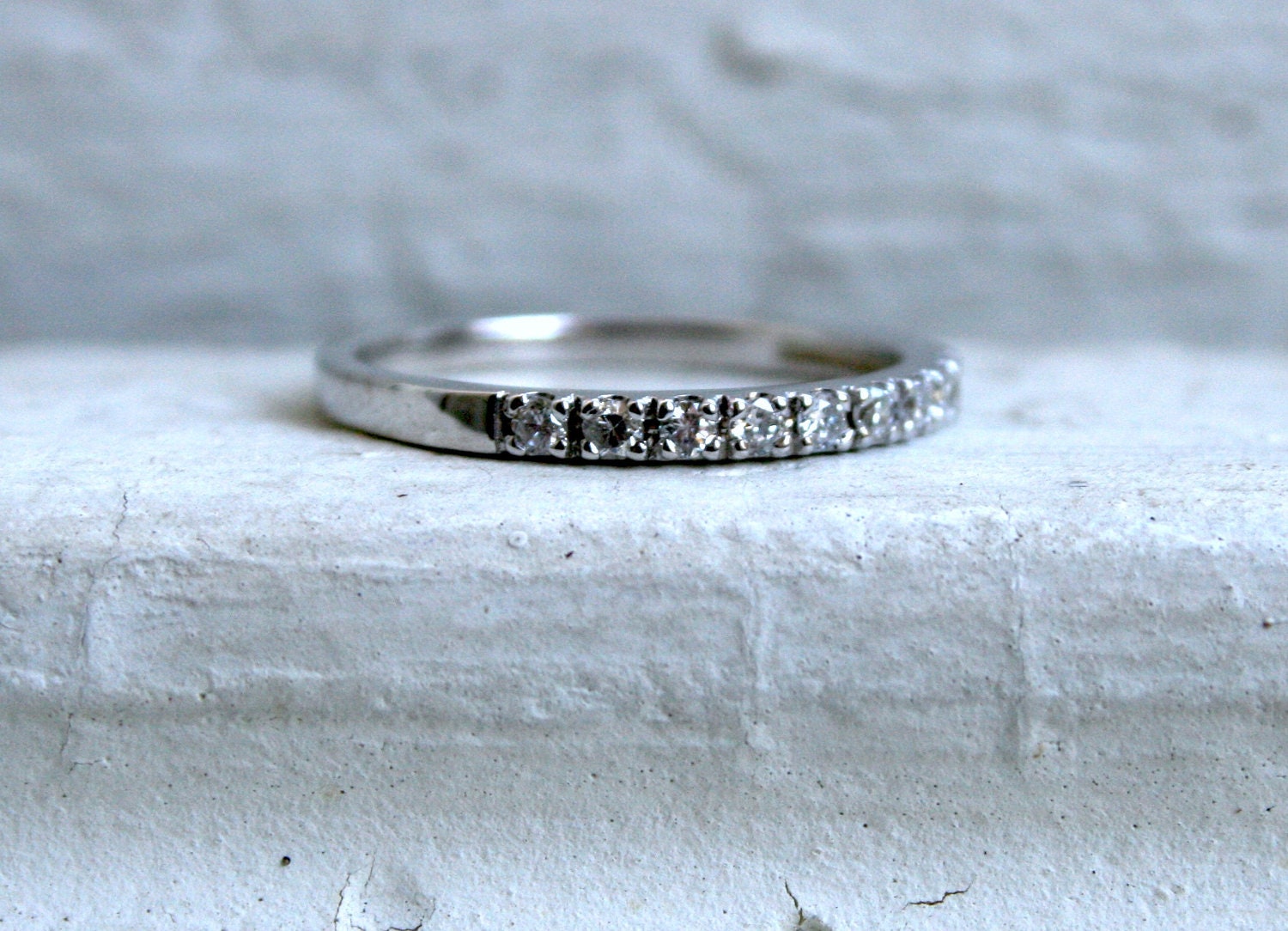 Classic Thin Vintage 14K White Gold Diamond Band - 0.25ct