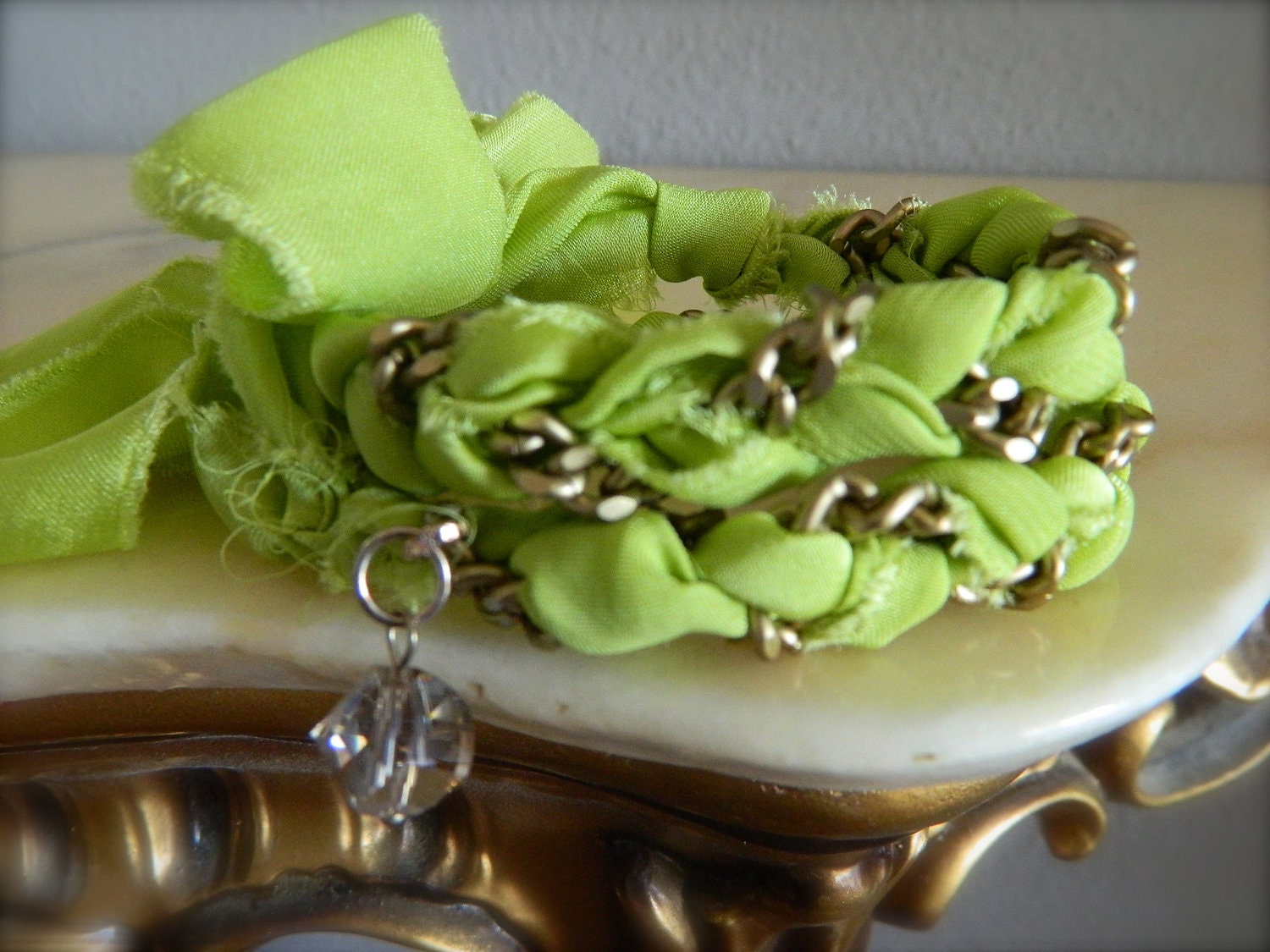 Green and Bronze Chain Double Wrap Friendship Bracelet