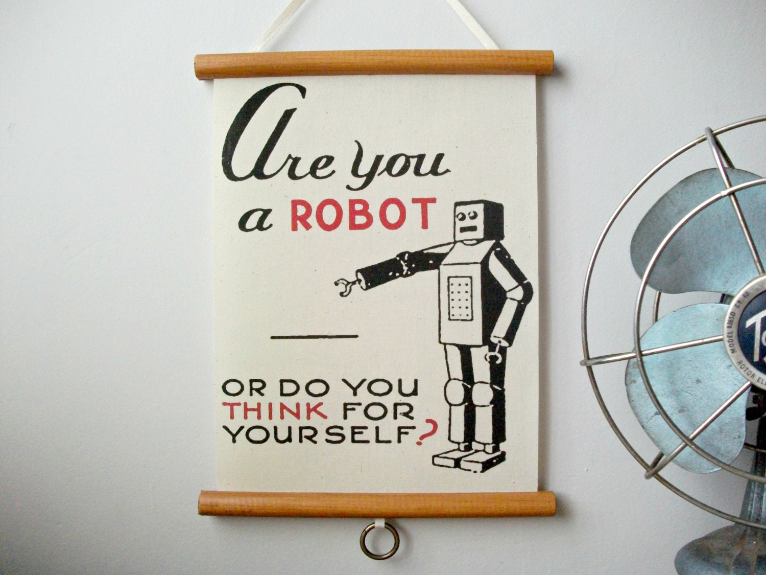 Mini Printed Fabric Vintage Style School Chart with Wood Trim - Are You A Robot (9" x 12")