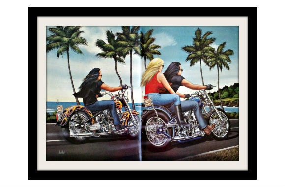 DAVID MANN Motorcycle Hawaii Art Print, "Maui Run" Vintage Wall Decor