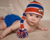 Florida Gators Striped Pixie Hat, Orange and Blue Baby Hat, Football Boy Photo Prop