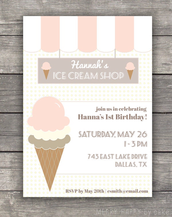 Vintage Ice Cream Shop Birthday Party Invitation
