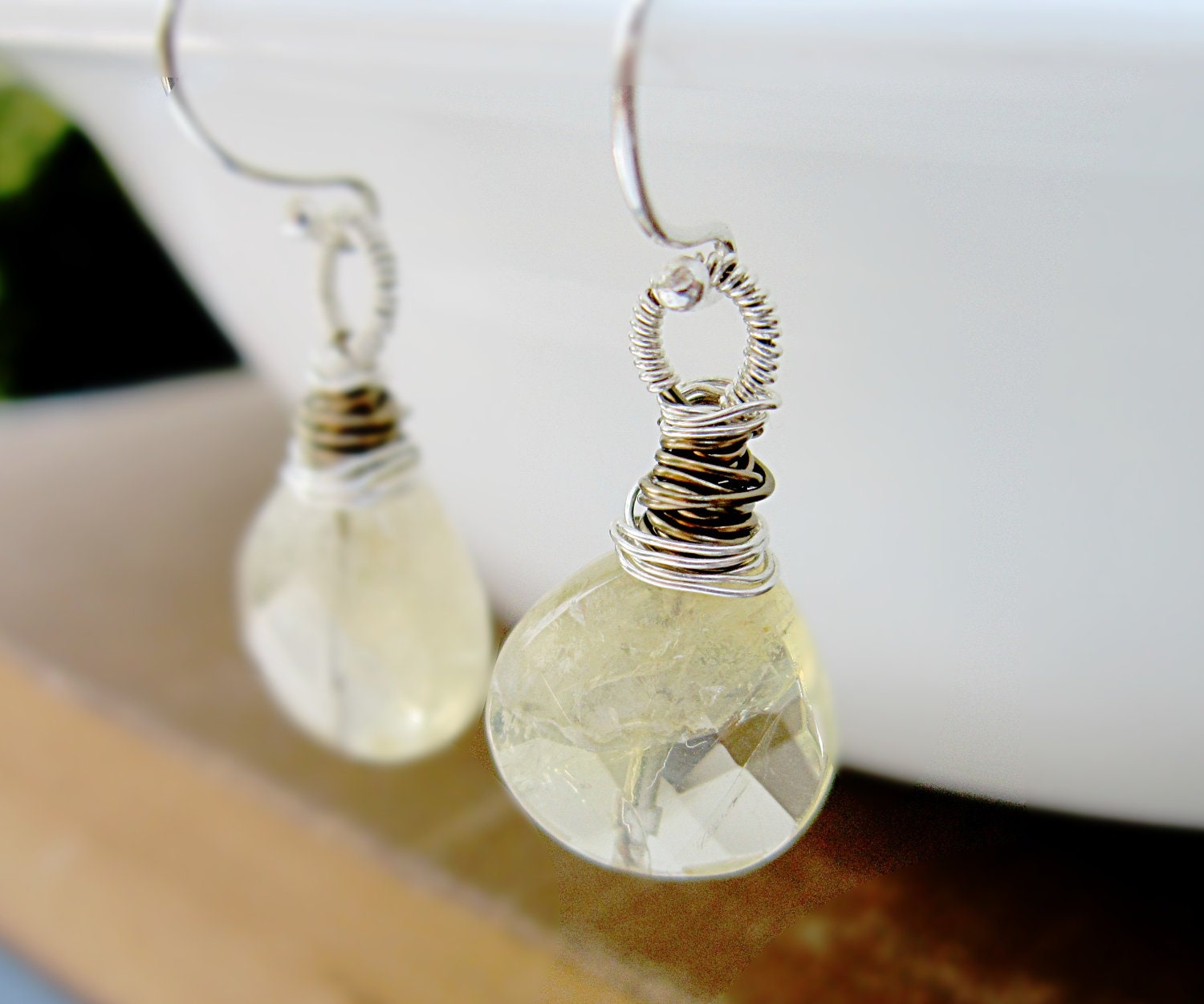Cyber Monday Etsy Jewelry Citrine Earrings Yellow November wire wrap Sterling Silver Brass Free US Shipping