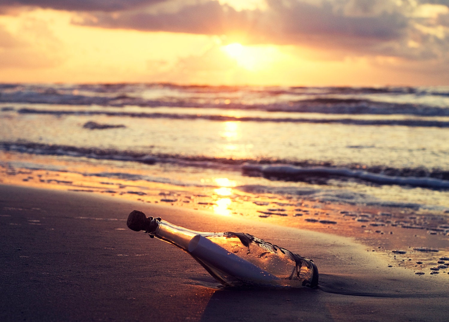 Beach Photography- Message in a Bottle sunrise beach sea wall art photo print photos sand ocean shore