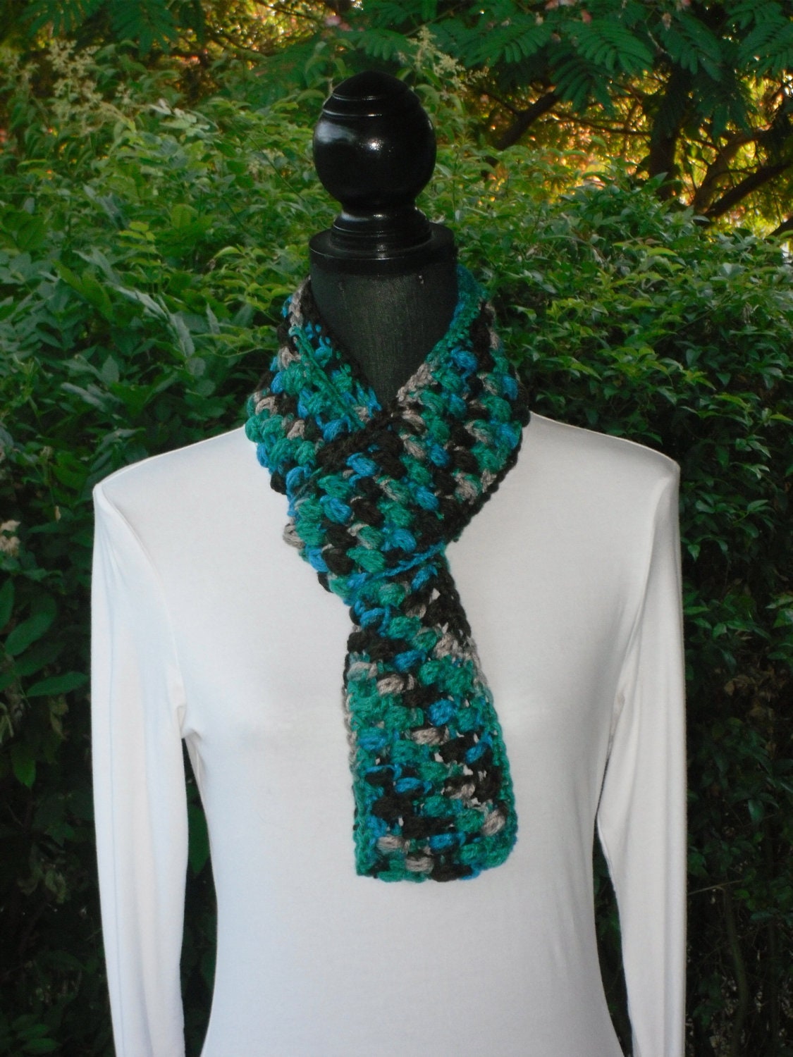 Puff Infinity Eternity Cowl Neck Warmer Circle Scarf Tropical Storm Blue Green Taupe Brown Cluster Crochet