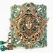 Flying Medusa on Victorian Lace Oversized Cuff Bracelet - Verdigris Patina on Brass