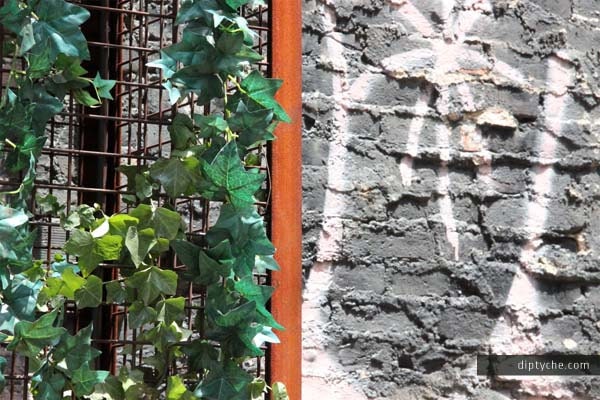 Soho Garden Graffiti Building Metal Trellis Urban New York City Wood Summer Diptych (4" x 6" Fine Art Photo Print)