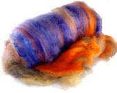 purple orange carded wool art batt for spinning or felting 2.44 oz
