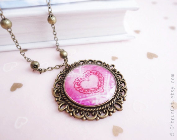 Pink heart lace necklace