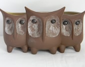 Vintage Mid Century Red Wing Pottery Trio of Owls Planter Home Decor