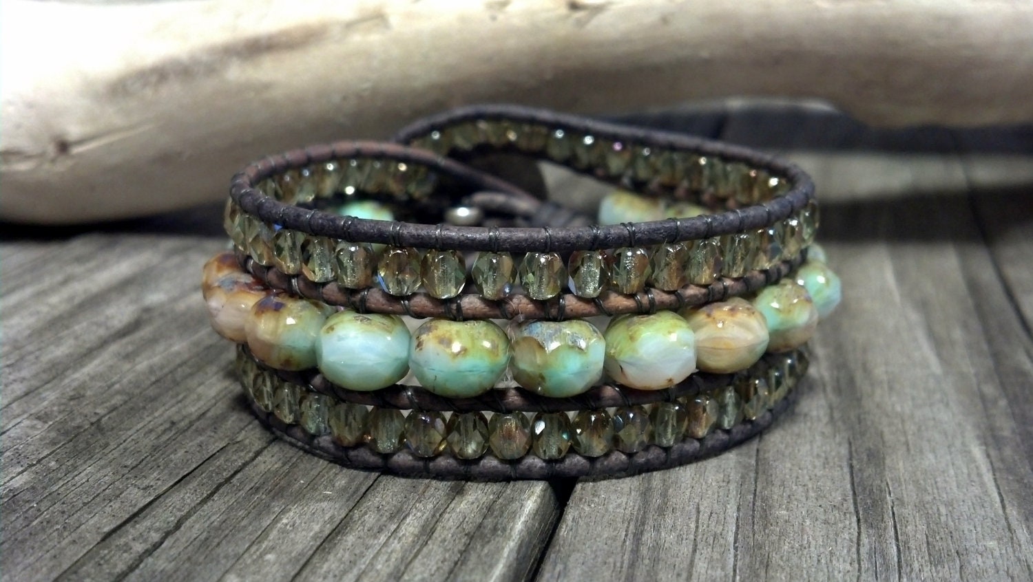 Leather Cuff Bracelet, Pastel Picasso Cuff, Leather Wrap Bracelet, Shabby Chic, Boho, Mothers Day Gift